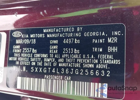 2018 Kia Optima Lx из США, поврежденный, VIN 5XXGT4L36JG256632